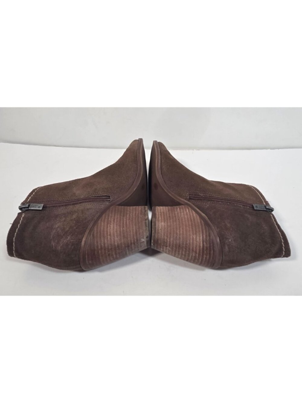 Lucky Brand Brown Suede Wedge Ankle Booties Side Zip Boho Western 8 - Picture 6 of 10